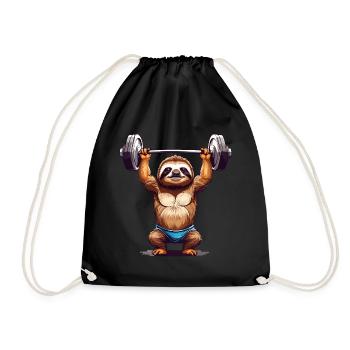 Sloth Bodybuilder Fitness Fun Design - Drawstring Bag - black - Front