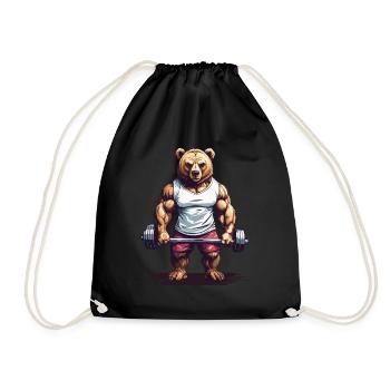 Power Bear Bodybuilding Weight Training Motivation - Drawstring Bag - black - Front