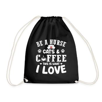 Nurse Nursing - Be A Nurse Cats & Coffee This Is W - Drawstring Bag - black - Front