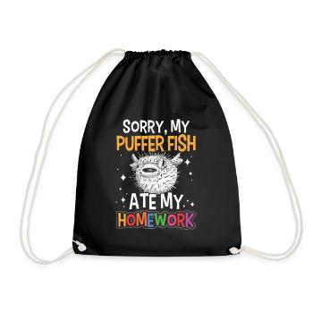 Pufferfish has eaten homework - Drawstring Bag - black - Front