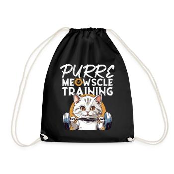Cat Weight Training Fun "Purre Meowscle Training" - Drawstring Bag - black - Front
