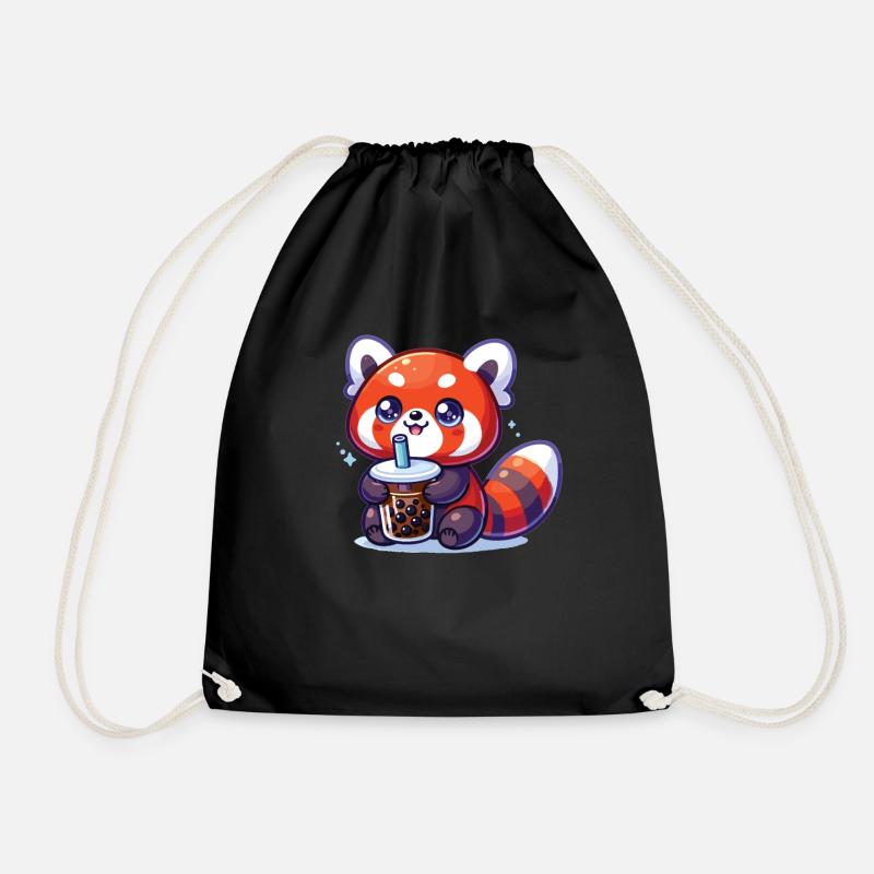 Kawaii Rote Pandas Bubble Tea Boba Roter Panda - Turnbeutel - Schwarz