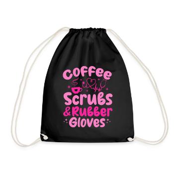 Coffee Scrubs & Rubber Gloves - Nursing Registered - Drawstring Bag - black - Front