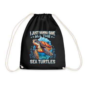 Sea Turtle, Sea Turtle Funny Saying - Drawstring Bag - black - Front