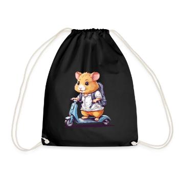 Hamster Pupils on Scooter School Way Design - Drawstring Bag - black - Front