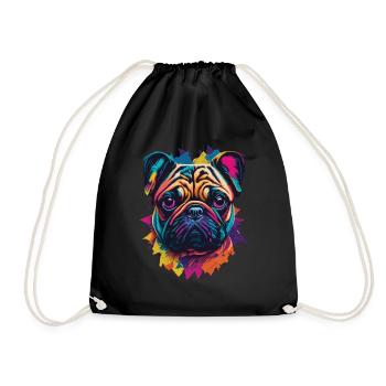 Popart Pug Dog Aesthetic Dog Illustration - Drawstring Bag - black - Front