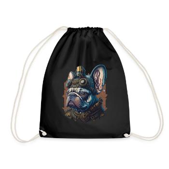 Retro French Bulldog Steampunk Dog - Drawstring Bag - black - Front