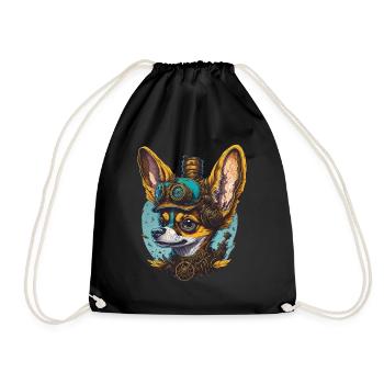 Steampunk Chihuahua Mechanical Dog Dog Art - Drawstring Bag - black - Front