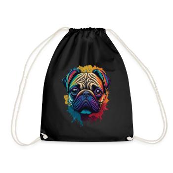 Pug dog art aesthetic design - Drawstring Bag - black - Front