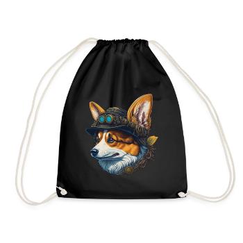 Victorian Steampunk Corgi Dog Design - Drawstring Bag - black - Front
