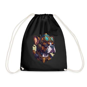 Vintage Steampunk Boxer Dog Machinery Design - Drawstring Bag - black - Front