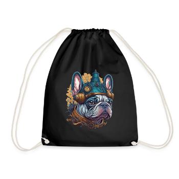 French Bulldog Dog in Steampunk Style - Drawstring Bag - black - Front