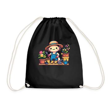 Axolotl comme jardinier amateur avec des plantes et des fleurs - Sac de sport léger - noir - Devant