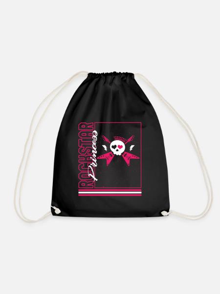 Music Shirt, star Princess Electric Guitar Skull - Drawstring Bag - black
