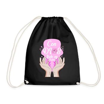 Christian Shirt, Con Dios Todo Es Posible Floral - Drawstring Bag - black - Front
