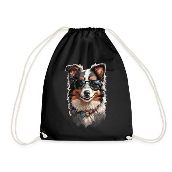 Cool Collie with Sunglasses - Dog Aesthetics - Drawstring Bag - black - Front