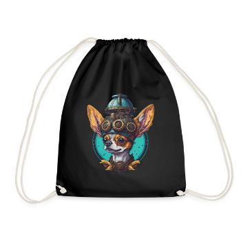 Retro Steampunk Sci-Fi Chihuahua Dogs Design - Drawstring Bag - black - Front