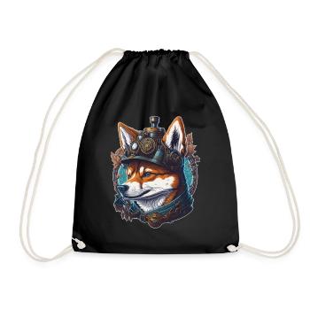 Retro Sci-Fi Shiba Steampunk Vintage Hund - Turnbeutel - Schwarz - Vorne