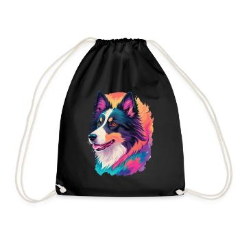 Colorful Border Collie Art Design for Dog Fans - Drawstring Bag - black - Front