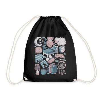 Bedtime Good Night Sleep Fatigue Bed - Drawstring Bag - black - Front