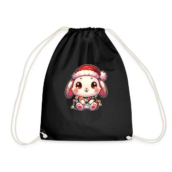 Père Noël chapeau Noël guirlande lumières lapin - Sac de sport léger - noir - Devant