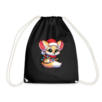 Santa Hat Christmas Fairy Lights Fennec - Drawstring Bag - black - Front