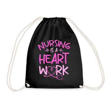 Nursing Is A Heart Work - Registered Nurse Hospita - Drawstring Bag - black - Front