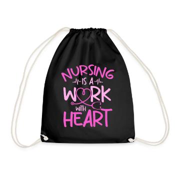 Nursing Is A Work With Heart - Nurse Life Hospital - Drawstring Bag - black - Front