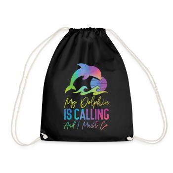 Dolphin Watercolor My Dolphin Is - Drawstring Bag - black - Front