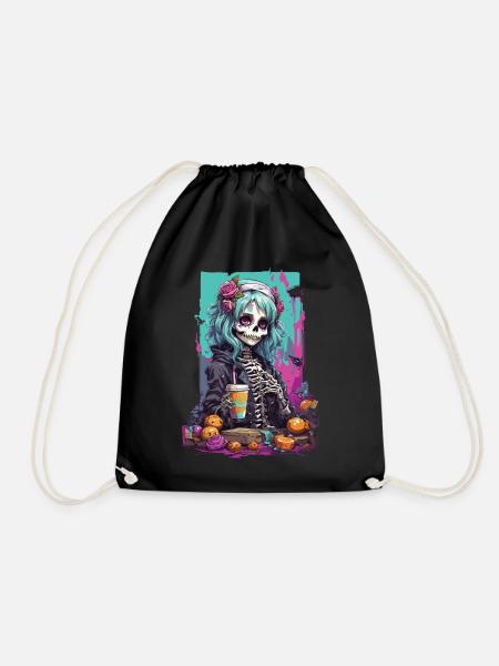 Pastel Gothic Mädchen Skull Dia de Muertos - Turnbeutel - Schwarz