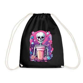 Gothic Bubble Tea Skeleton Halloween Aesthetic - Drawstring Bag - black - Front