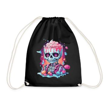 Gothic Pastel Schädel mit Süßigkeiten Design - Turnbeutel - Schwarz - Vorne