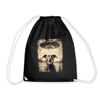 Lustiger Hund mit UFO Retro Vintage Alien - Turnbeutel - Schwarz - Vorne