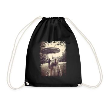 Lustiges Eichhönrchen mit UFO Retro Vintage Alien - Turnbeutel - Schwarz - Vorne