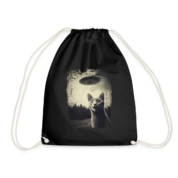 Lustige Katze mit UFO Retro Vintage Alien - Turnbeutel - Schwarz - Vorne