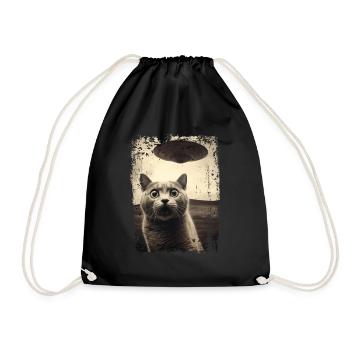 Lustige Katze mit UFO Retro Vintage Alien - Turnbeutel - Schwarz - Vorne