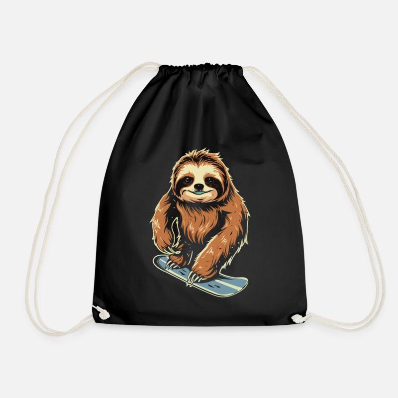 Snowboard Sloth: Coole Abfahrt - Turnbeutel - Schwarz