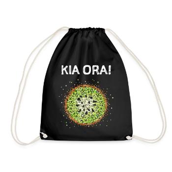 Kia Ora Kiwi Neuseeland Früchte Obst Kostümersatz - Turnbeutel - Schwarz - Vorne