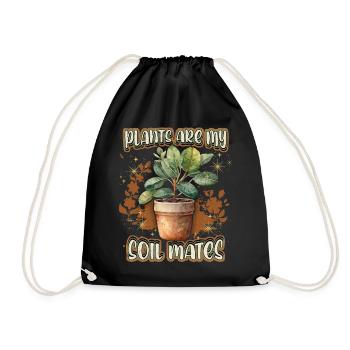 Flower Pot with Rubber Tree, Funny Plants Saying - Drawstring Bag - black - Front