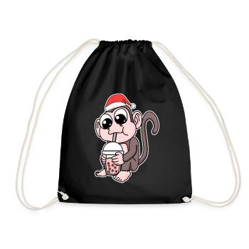 Affe Weihnachten Bubble Tea - Turnbeutel - Schwarz - Vorne