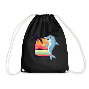Dolphin Beach Palm Tree Sunset - Drawstring Bag - black - Front