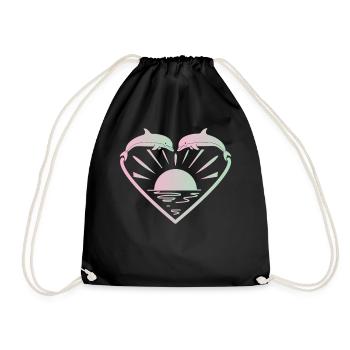 Dolphin Heart Sunset - Drawstring Bag - black - Front