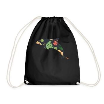 Dolphin Tropical Flower Floral - Drawstring Bag - black - Front