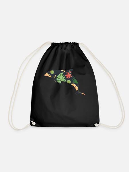 Dolphin Tropical Flower Floral - Turnbeutel - Schwarz