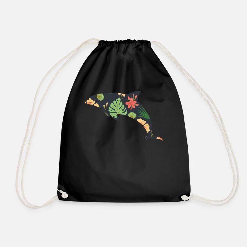 Dolphin Tropical Flower Floral - Turnbeutel - Schwarz