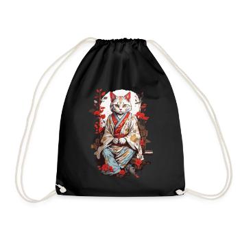 Japanische Kimono Katze Ukiyo-E Katzen Design - Turnbeutel - Schwarz - Vorne
