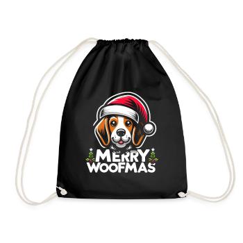 Christmas Dog Merry Woofmas Christmas Beagle - Drawstring Bag - black - Front