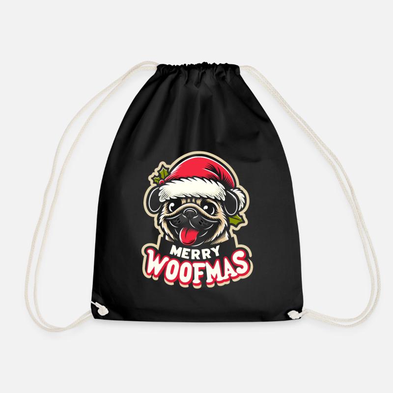 Weihnachtshund Merry Woofmas Weihnachtsmops - Turnbeutel - Schwarz