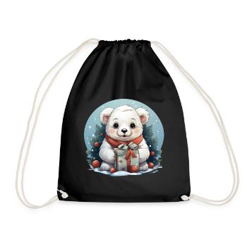 Ours polaire de Noël avec un cadeau - Sac de sport léger - noir - Devant