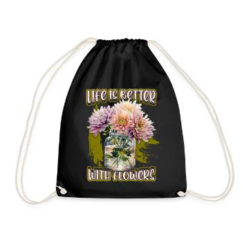 Chrysanthemum, Vintage Botanical Flowers in Jar - Drawstring Bag - black - Front